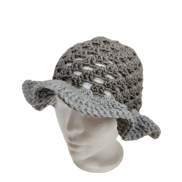 Bucket Hat granny handknit shades of grey sun hat - Picture 9 of 10
